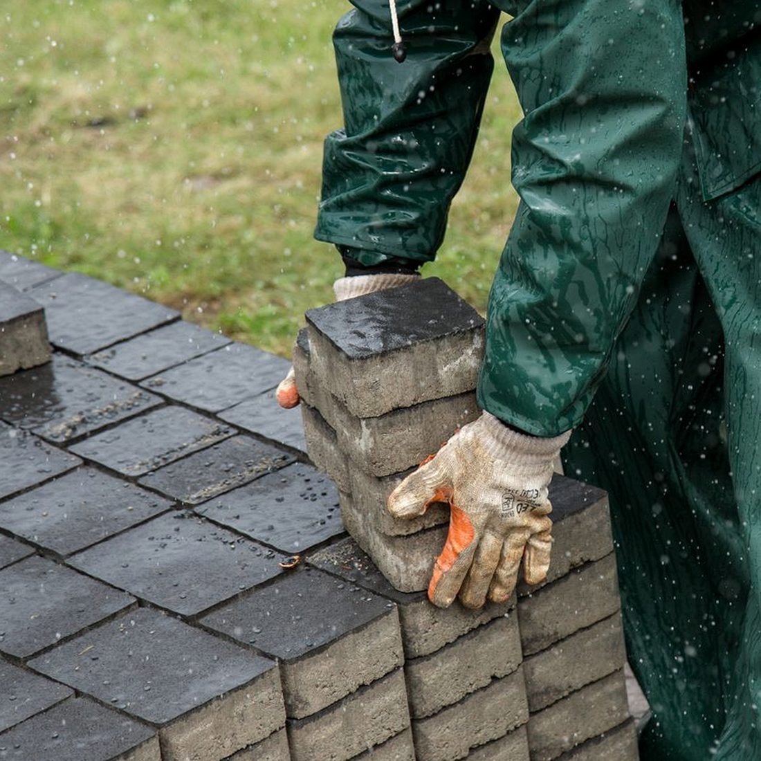 Paving blocks being laid outside